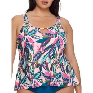 Birdsong Women's Multicolor Tahitian Jungle Keyhole Tankini M | 32DDD